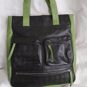 BODHI Leather Green Black business bag tote laptop Expandable